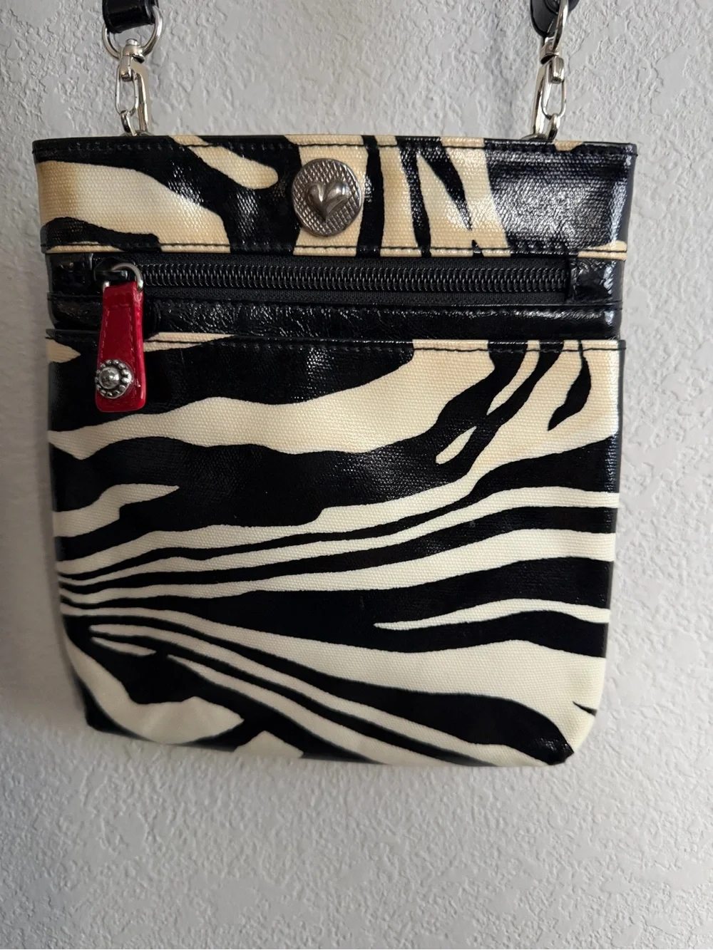 Brighton Zebra Print Crossbody Bag with Black Trim